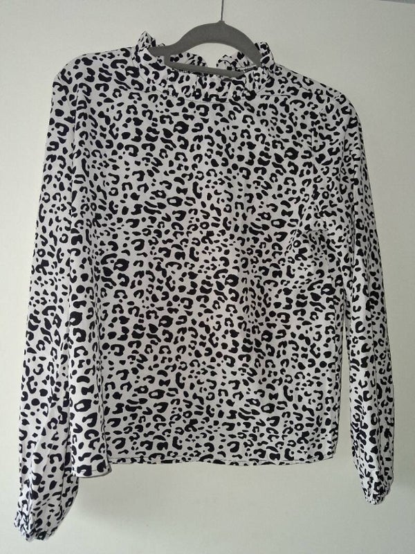 Zwart-wit blouse panterprint M