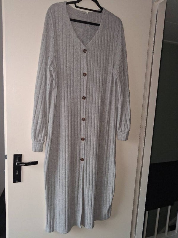 Lange winterjurk knoopjes grijs XXL