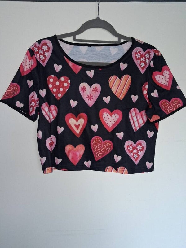 Zwart, roze, rood crop top L