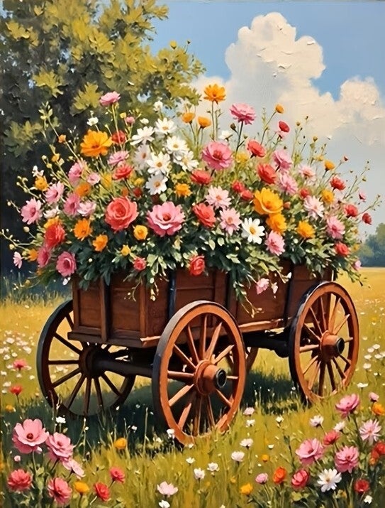 50x40cm Diamond Painting bloemen kar (rond) nr 110