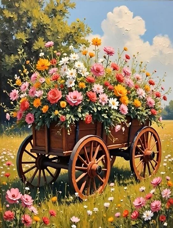 50x40cm Diamond Painting bloemen kar (rond) nr 110