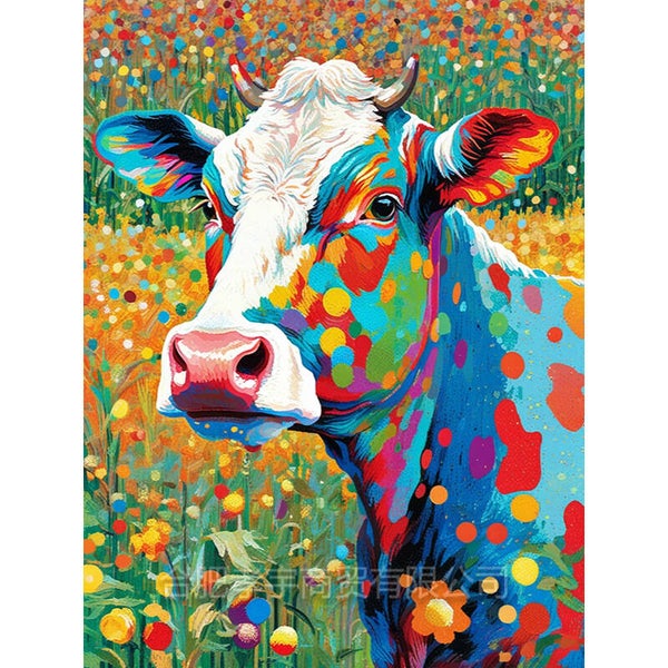 nr 2106 Diamond Painting gekleurde koe 30x20cm (rond)