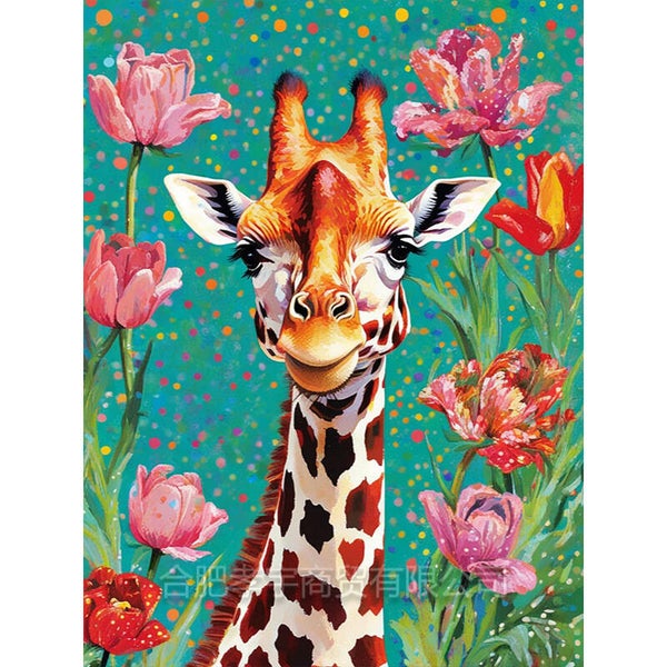 nr 2099 Diamond Painting giraf bloemen 30x20cm (rond)