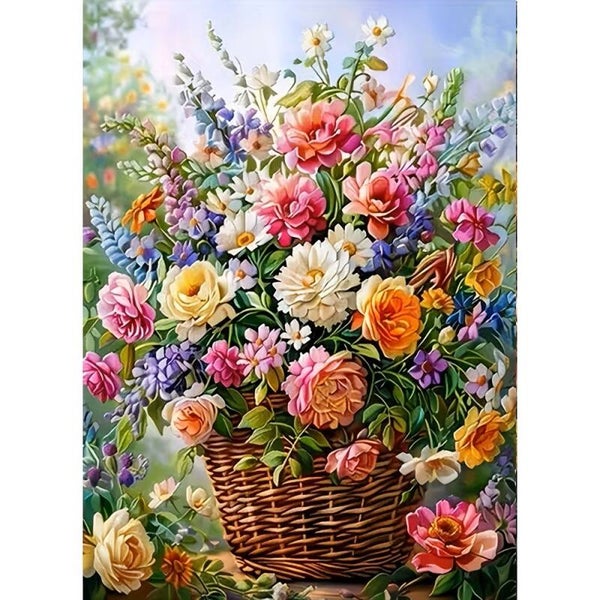 nr 255 Diamond Painting bloemen mand 40x30cm (rond)