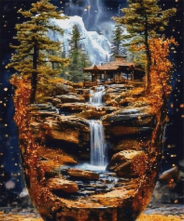 nr 56 Diamond Painting waterval bos 50x40cm (vierkant)