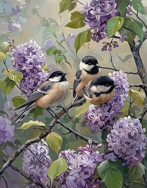 nr 420 Diamond Painting 3 vogeltjes 30x20cm (rond)