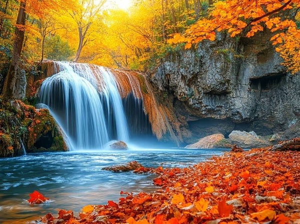 nr 188 Diamond Panting herfst waterval 40x30cm (vierkant)