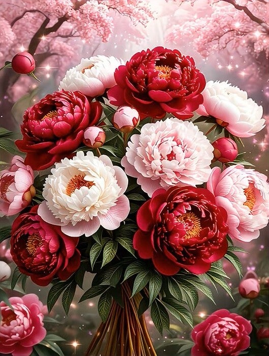 nr 727 Diamond Painting bloemen roze 30x20cm
