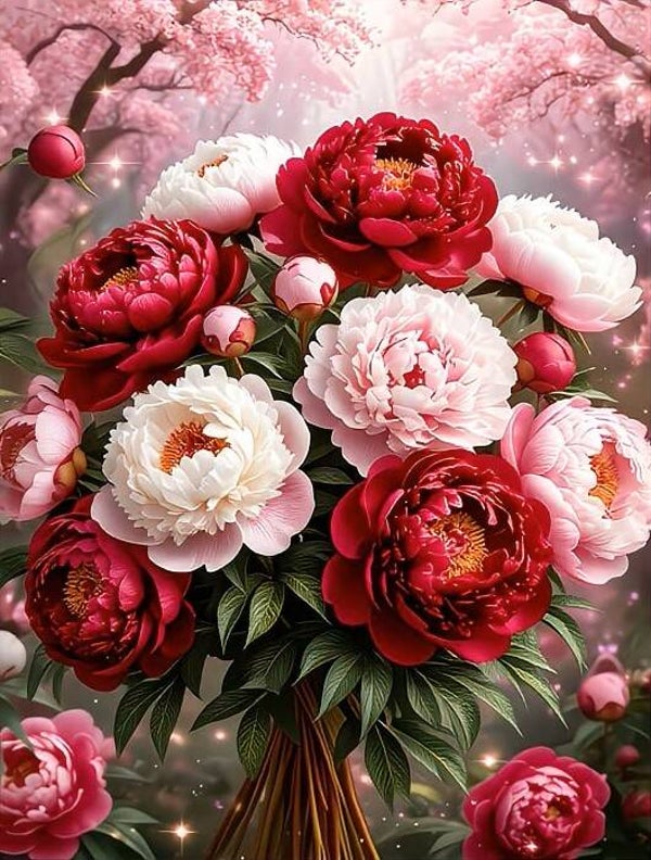30x20cm Diamond Painting bloemen roze nr 727