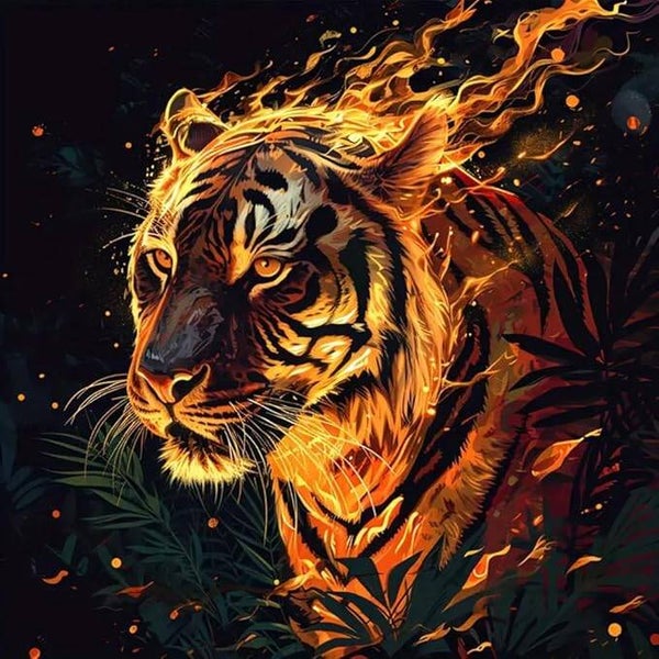 40x30cm Diamond Painting tijger vuur vlammen nr 1022
