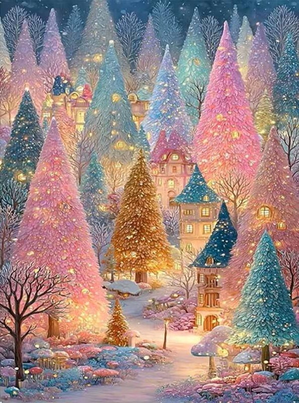 nr 123 Diamond Painting kerstbos 50x40cm (rond)