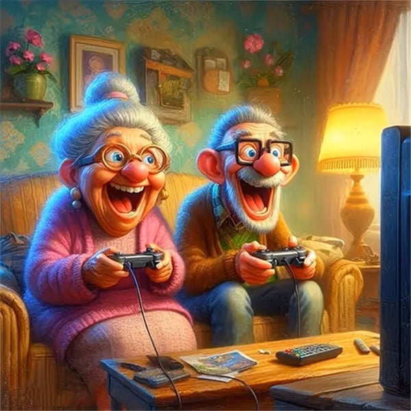 nr 621 Diamond Painting gamende senioren 40x40cm (rond)