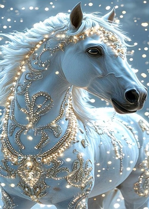 Diamond Painting paard wit goud 30x20cm