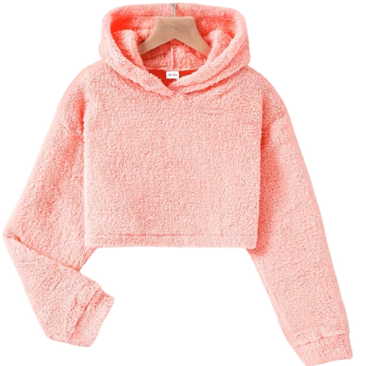 Roze Fluffy Crop Trui met Capuchon - Maat 128/134