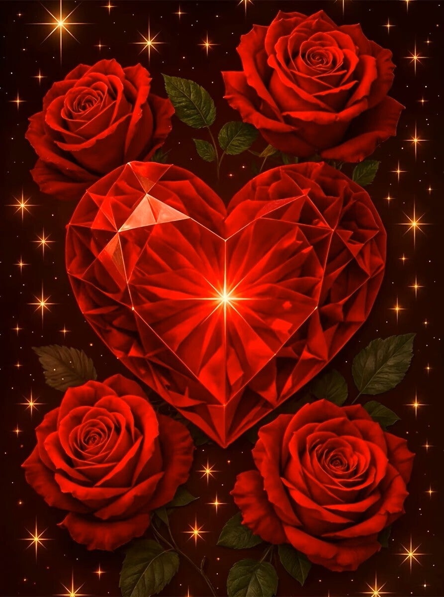 nr 13 Diamond Painting hart rozen 50x40cm (vierkant)