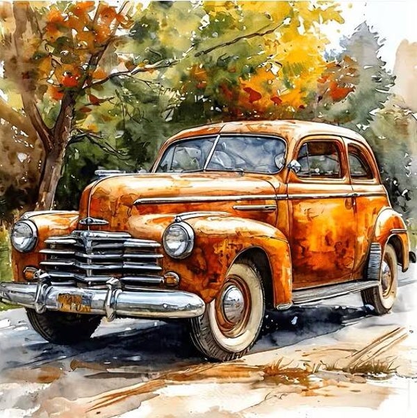 25x25cm Diamond Painting oldtimer auto (rond) nr 487