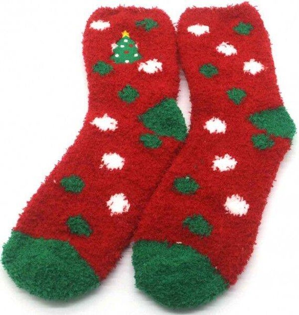 Fluffy huis sokken met Kerstboom patroon 35-40