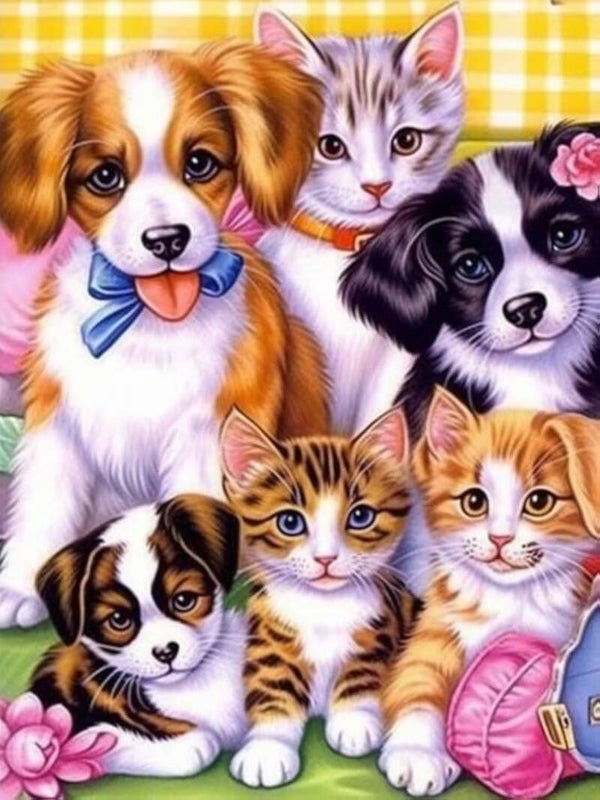 40x30cm Diamond Painting honden en poesjes nr 1029
