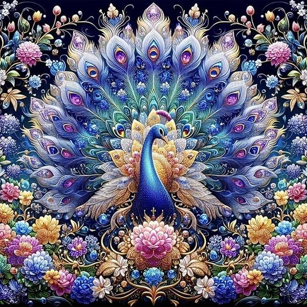 50x40cm Diamond Painting pauw veren bloemen nr 959