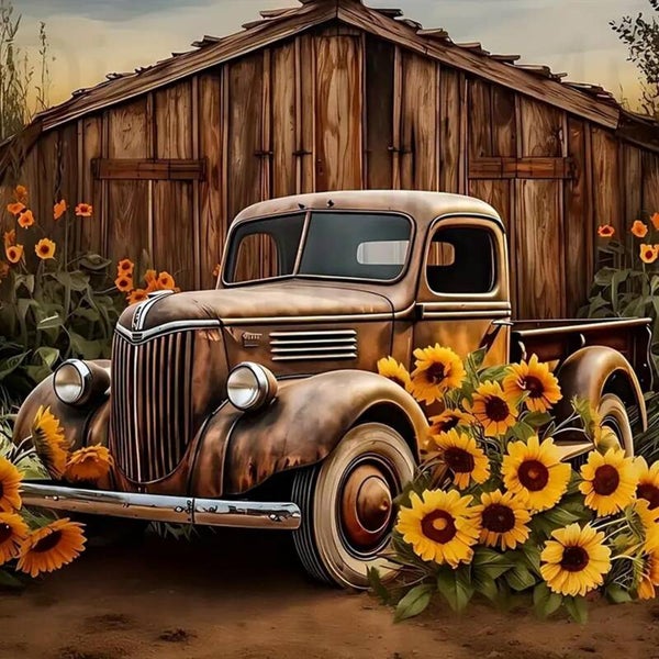 40x30cm Diamond Painting truck zonnebloemen nr 1019
