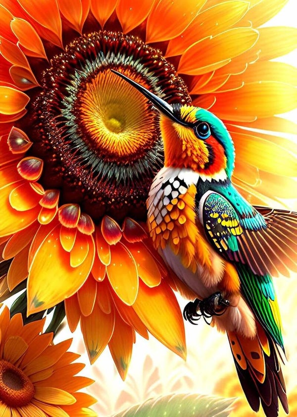 40x30cm Diamond Painting vogel zonnebloem nr 1030