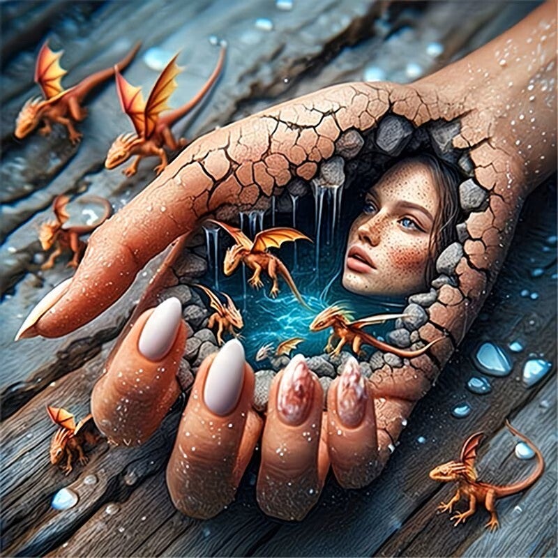 Diamond Painting kunst gezicht in hand 30x30cm