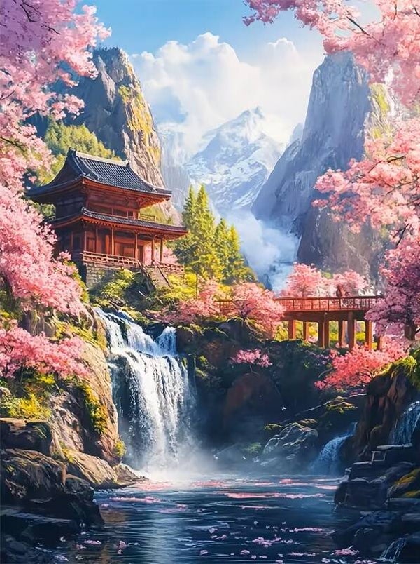 50x40cm Diamond Painting watervallen (vierkant) nr 9
