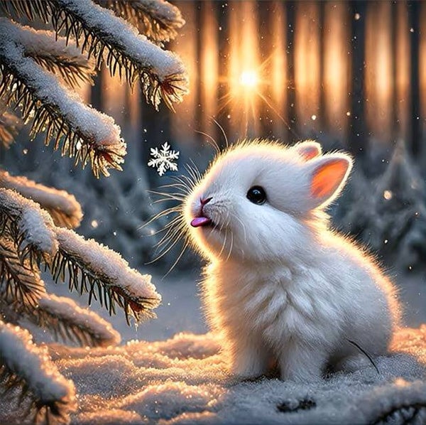 Diamond Painting konijntje in de sneeuw 30x30cm