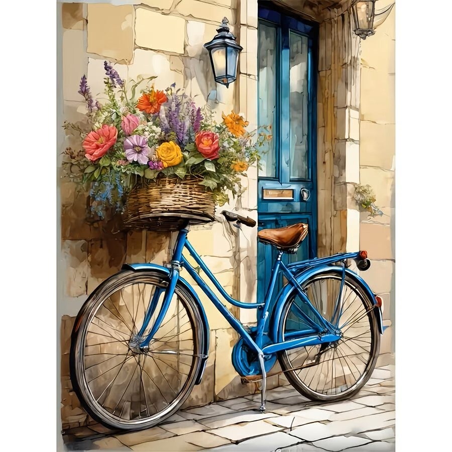 Diamond Painting fiets met bloemenmand 40x30cm (rond)
