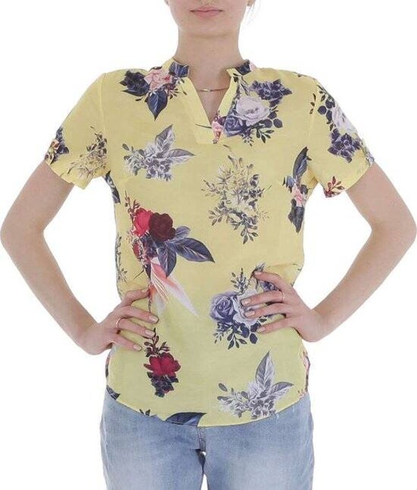 Bloemen tuniek shirt vhals geel L/44