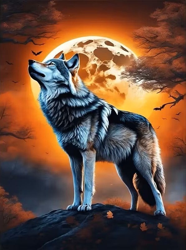 nr 121 Diamond Painting wolf maanlicht 50x40cm (rond)