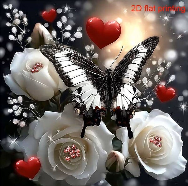 25x25cm Diamond Painting vlinder met rozen (rond) nr 483