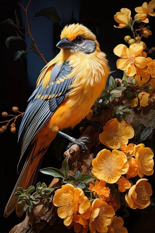 nr 419 Diamond Painting vogel oranje 30x20cm (rond)