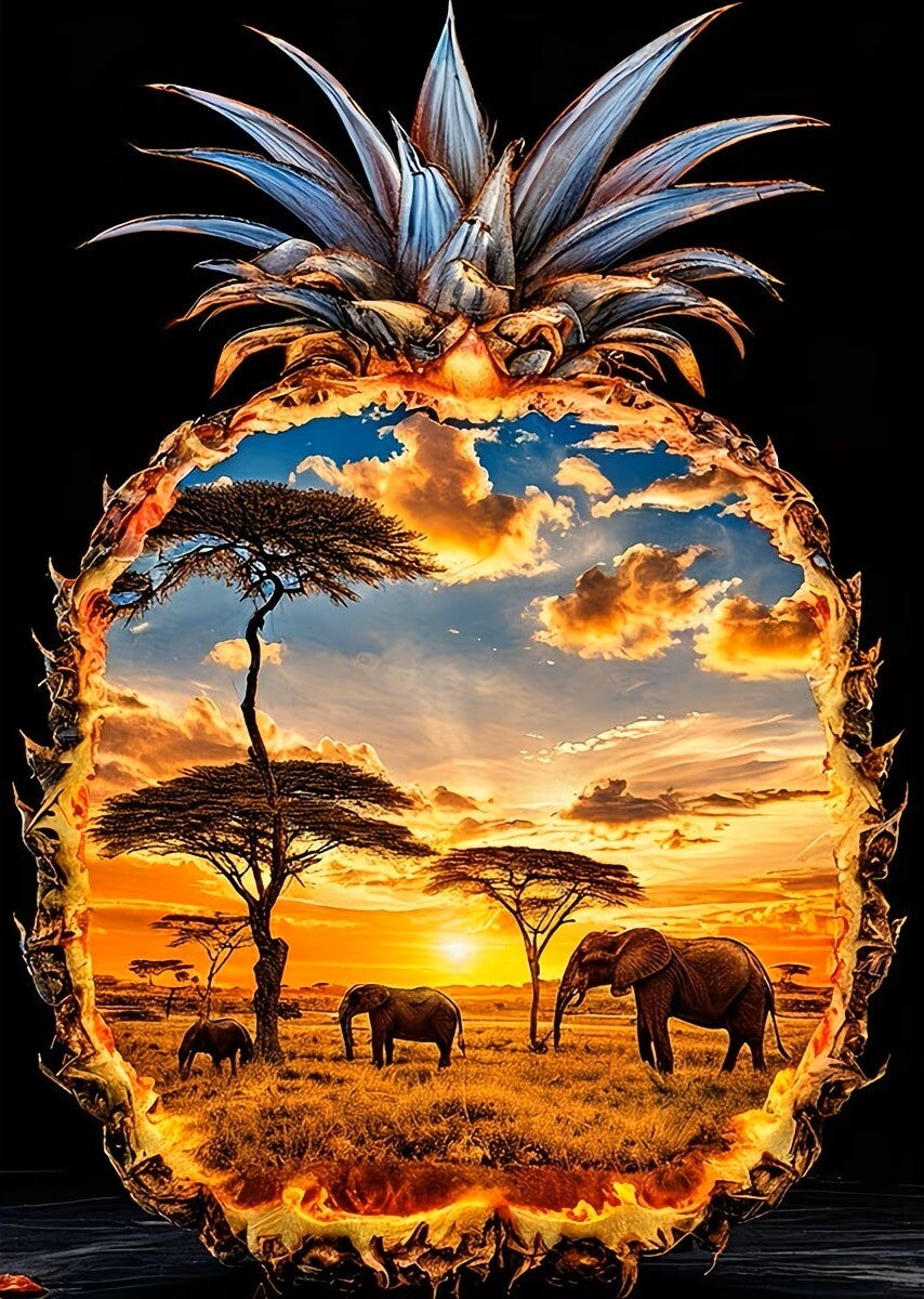 Diamond painting Olifanten in ananas 50x40cm (vierkant)