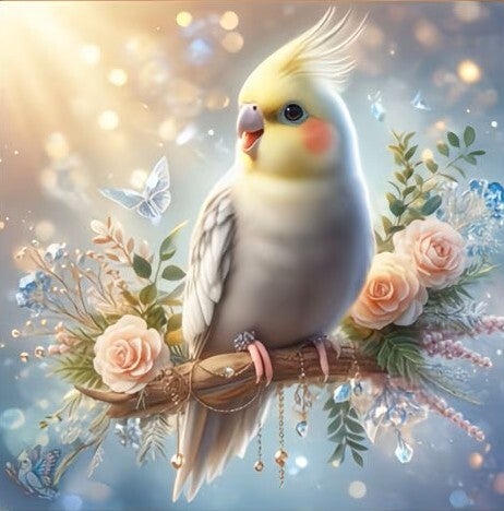 Diamond Painting vogel op rozentak 20x20cm (rond)