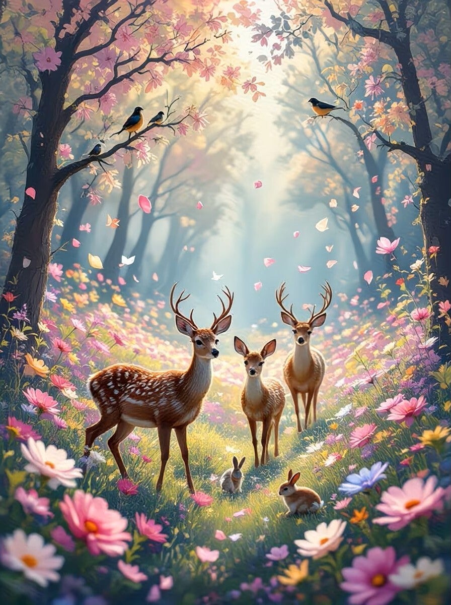 Diamond Painting herten konijnen 50x40cm (vierkant)