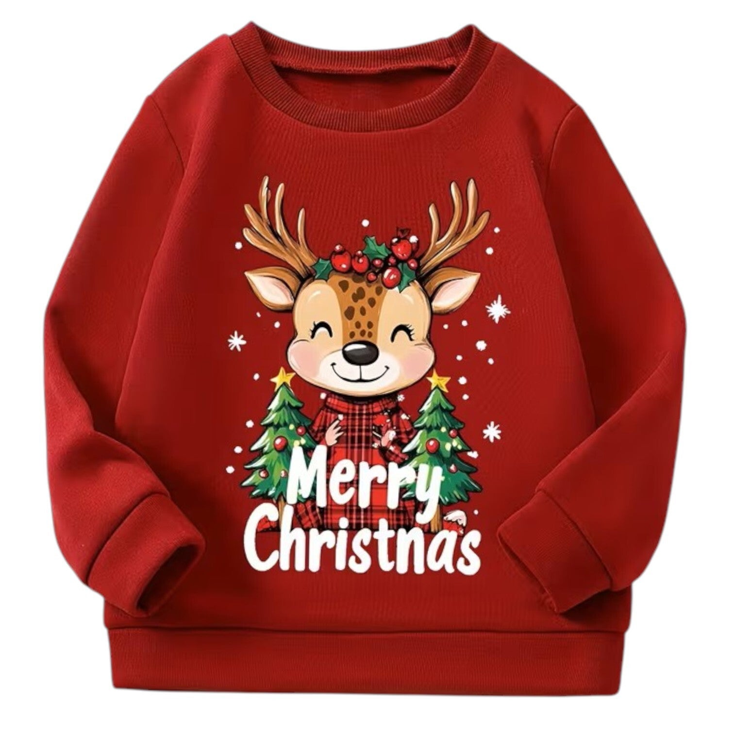 Kersttrui maat 110 (5Y) - Rood met Eland Print