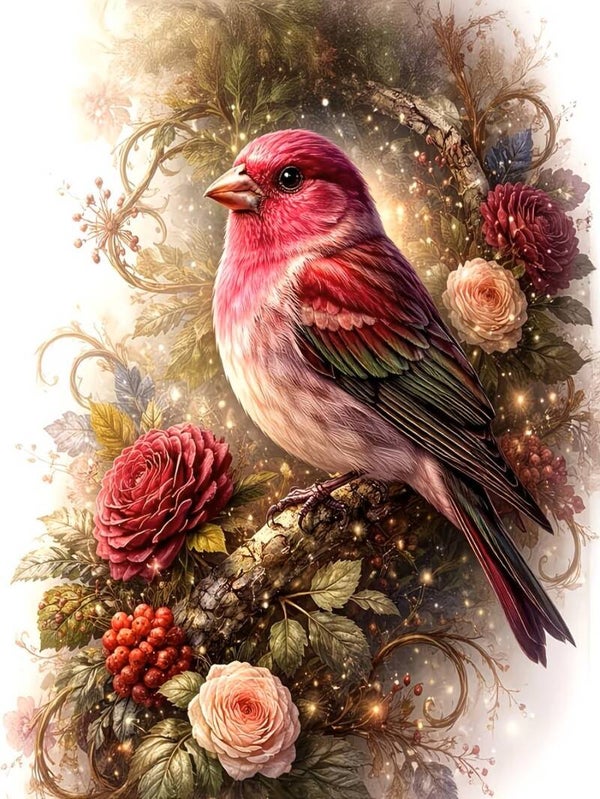 nr 179 Diamond Painting vogel bloemen 40x30cm (vierkant)