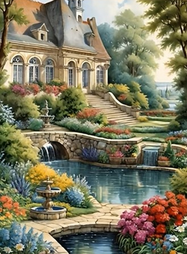 50x40cm Diamond Painting Frans landhuis (vierkant) nr 12