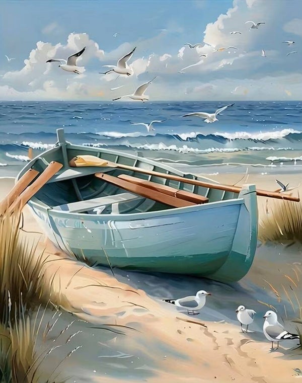 40x30cm Diamond Painting boot strand meeuwen nr 693