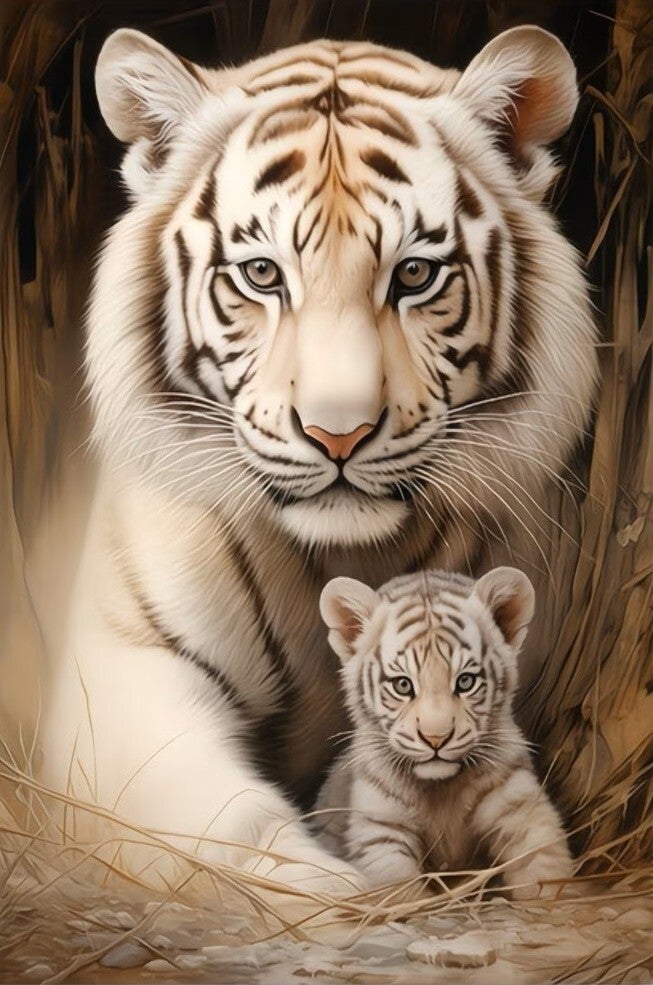 Diamond Painting tijger welpje 50x40cm (rond)