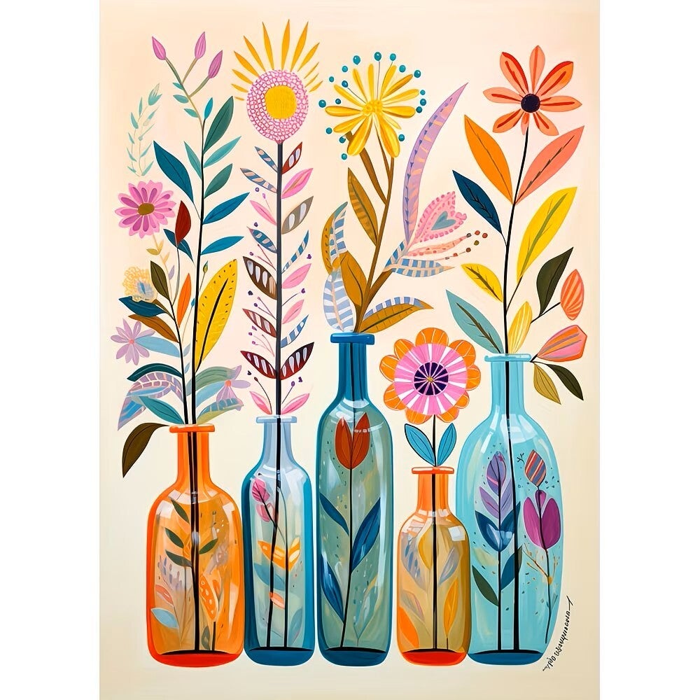 Diamond Painting vazen abstracte bloemen 40x30cm (rond)