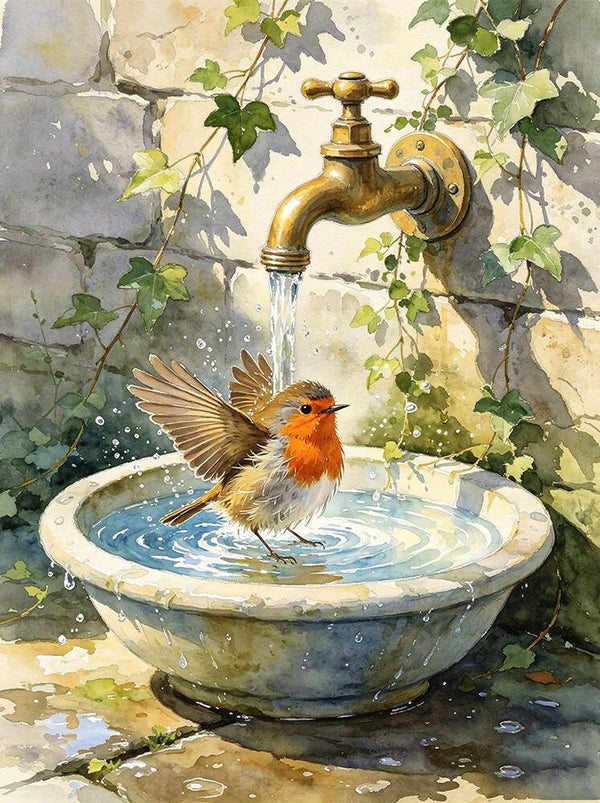 40x30cm Diamond Painting vogel in vogelbad nr 703