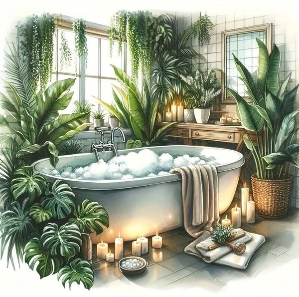 30x30cm Diamond Painting badkuip planten nr 357