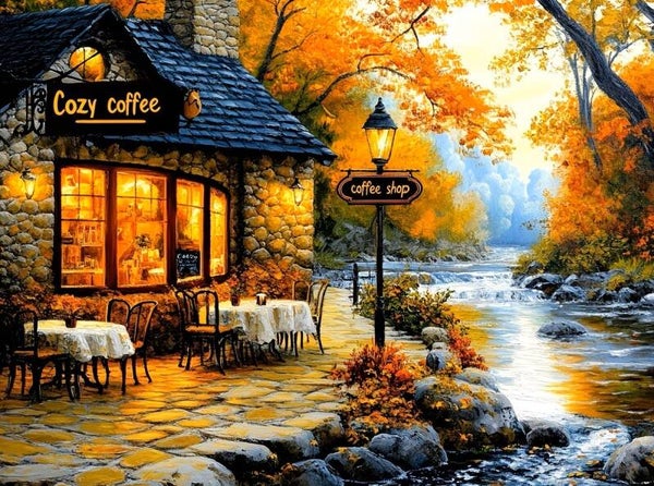 nr 178 Diamond Painting koffiehuis beekje 40x30cm (vierkant)