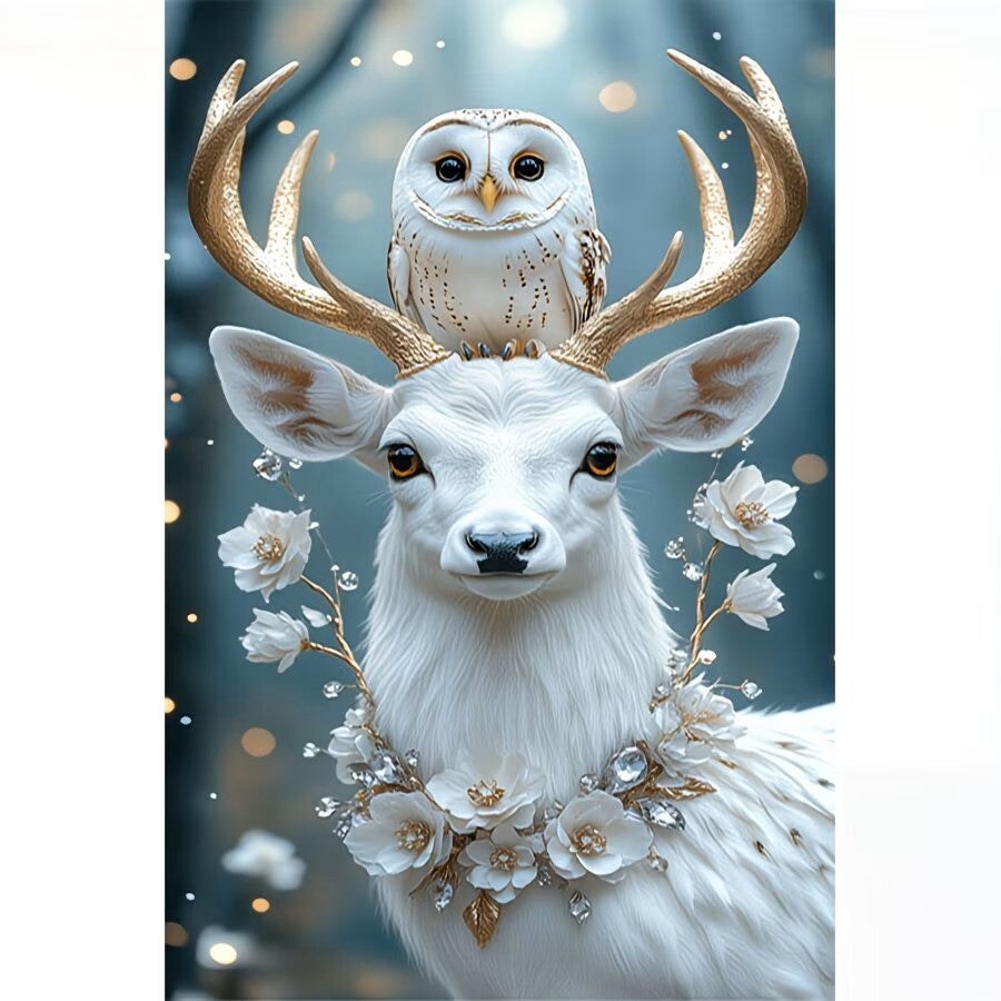 Diamond Painting dieren wit goud 30x20cm