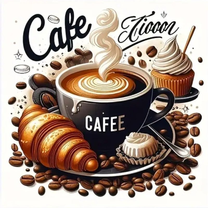 Diamond Painting koffie met croissant 30x30cm