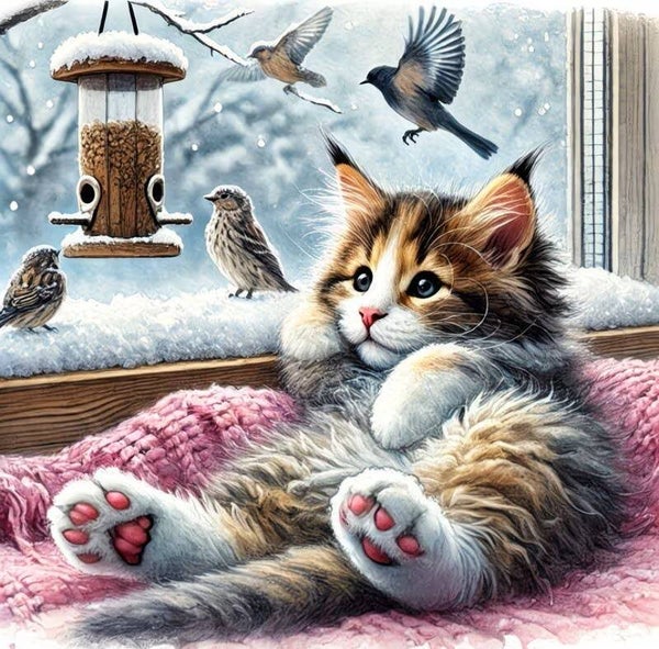 Diamond Painting poes vogeltjes 30x30cm