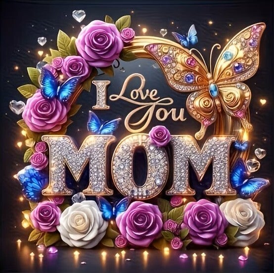 Diamond Painting tekst  i love you mom 30x30cm