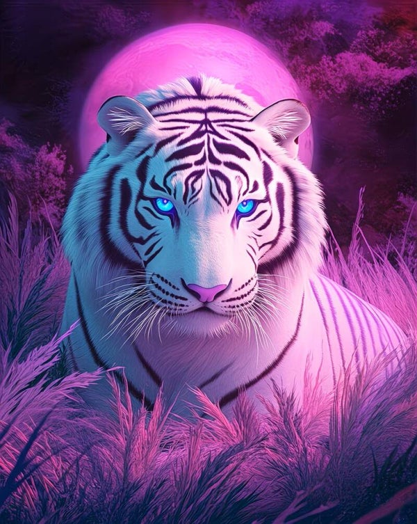 nr 181 Diamond Painting tijger roze gloed 40x30cm (vierkant)